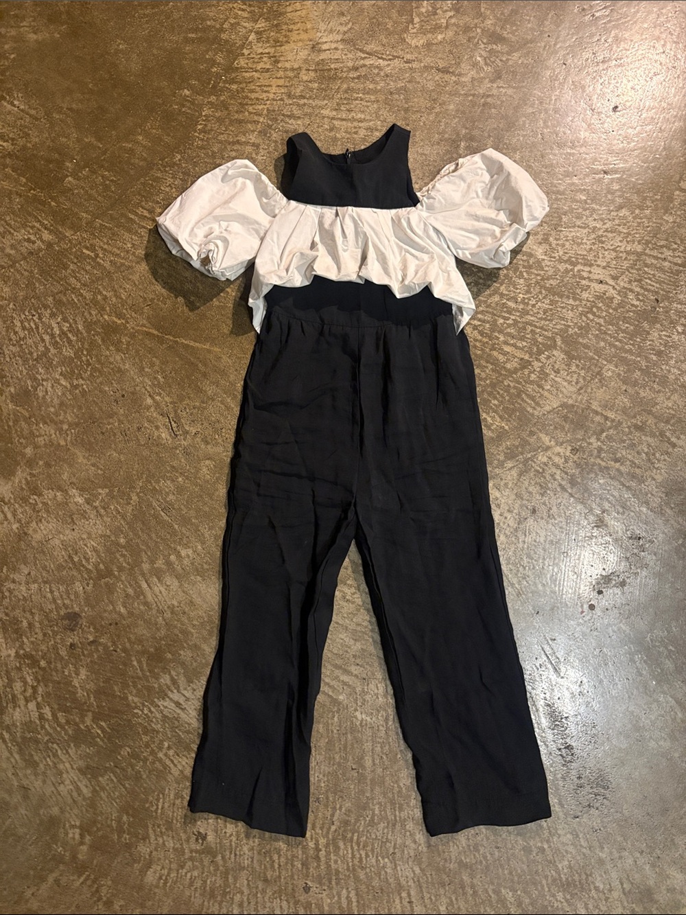 Black & White Puff-Sleeve Jumpsuit